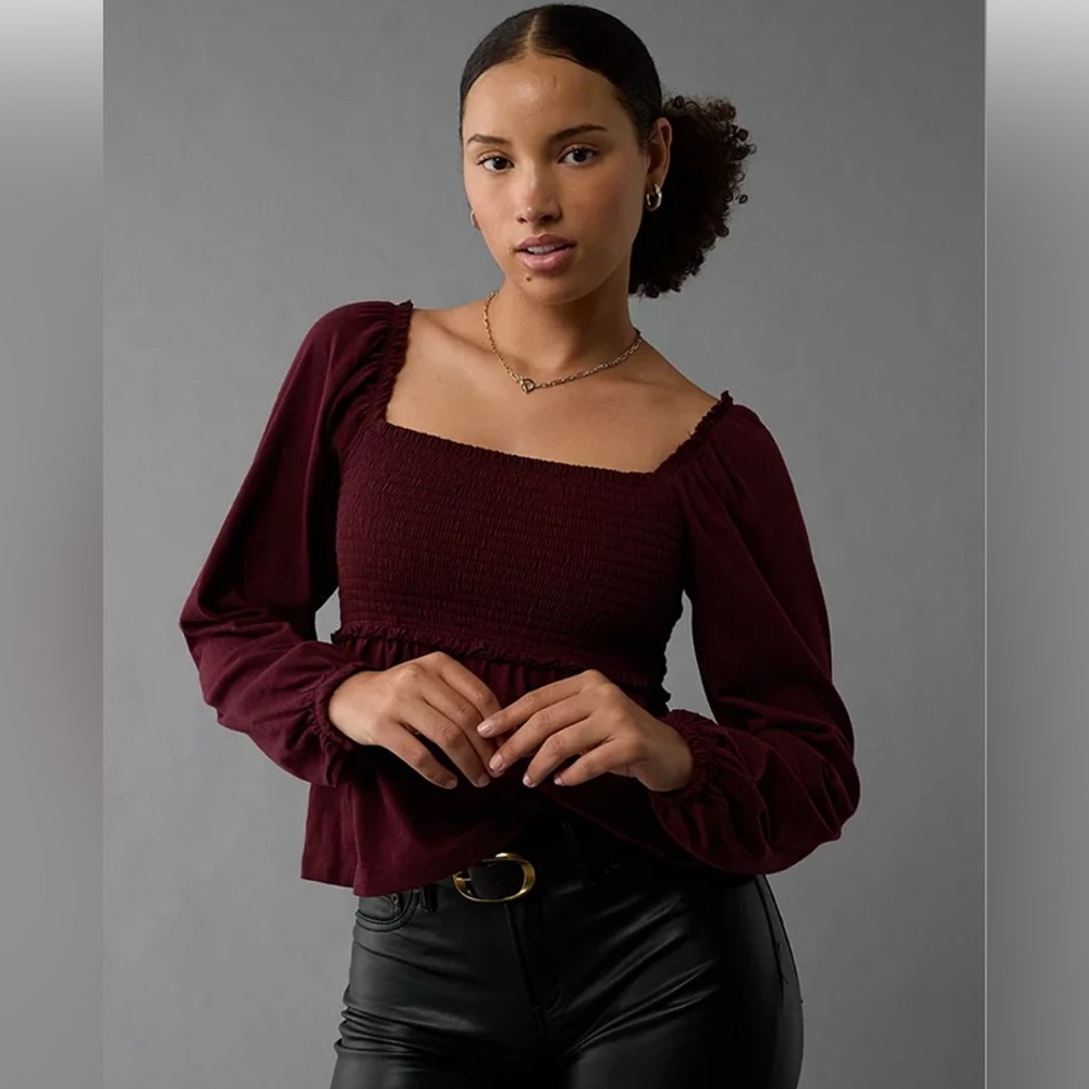 AE Long-Sleeve Smocked Babydoll
